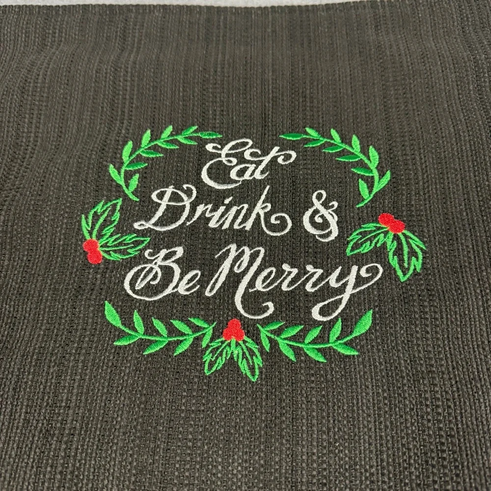 Lot of 4 Christmas Black Dark Fabric Rectangular Placemats Cursive Metallic READ